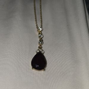 Elegant Gold Tone and Ruby Gemstone Pendant Necklace
